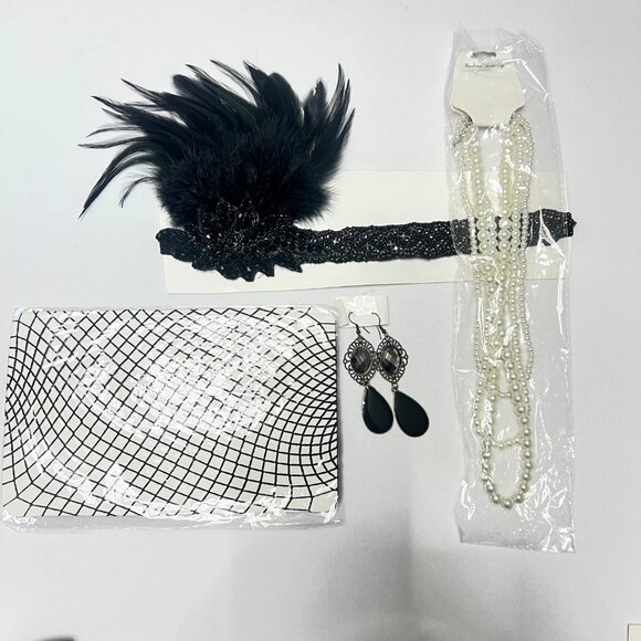 1920s Gatsby Flapper Accessories Set Feather Headband set - Picture 1 of 5
